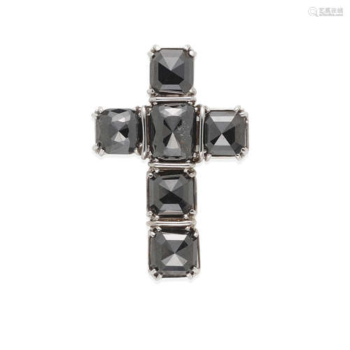 18K WHITE GOLD AND BLACK DIAMOND CROSS PENDANT