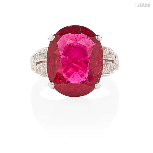 18K WHITE GOLD, PINK TOURMALINE AND DIAMOND RING