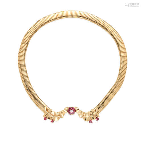 14K GOLD, RUBY AND DIAMOND CHOKER NECKLACE