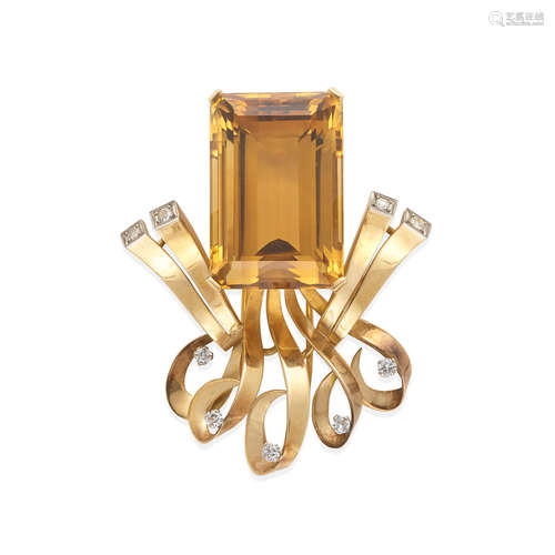 18K GOLD AND CITRINE BROOCH