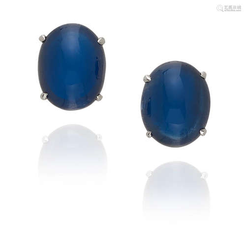 PAIR OF 14K WHITE GOLD AND SAPPHIRE STUD EARRINGS