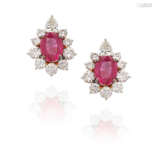 PAIR OF 14K WHITE GOLD, RUBY AND DIAMOND EARRINGS