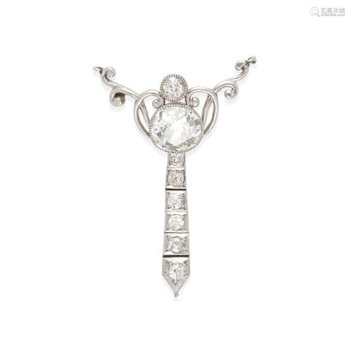 PLATINUM TOPPED 14K GOLD AND DIAMOND BROOCH