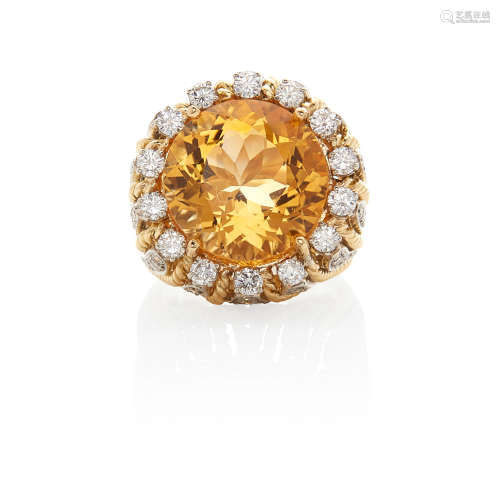 18K BI-COLOR GOLD, CITRINE AND DIAMOND RING