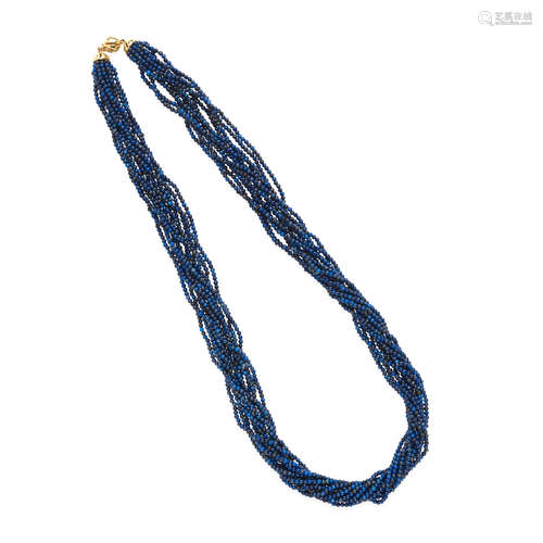 14K GOLD AND LAPIS LAZULI TORSADE NECKLACE