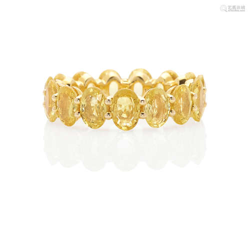 14K GOLD AND YELLOW SAPPHIRE AND DIAMOND ETERNITY BAND RING