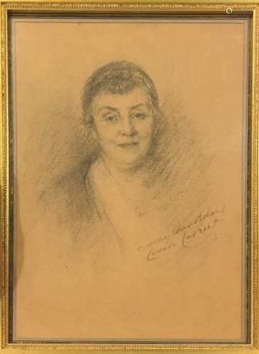 路易丝 (LAUVRUT) (1874-c.1956)一个年轻女人的肖像。铅笔画，右下...