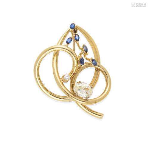 18K GOLD, DIAMOND AND SAPPHIRE FREE-FORM