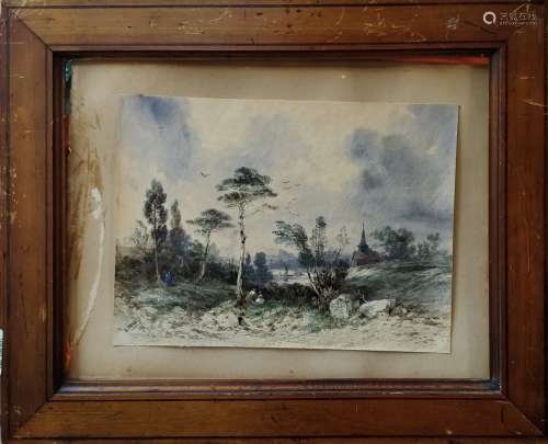 LEBAS Hippolyte，随行人员。Paysage à la rivière，1852年，水彩画（...