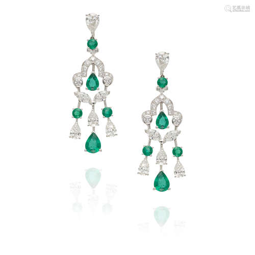 GRAFF: PAIR OF 18K WHITE GOLD, EMERALD AND DIAMOND 'CARISSA'...