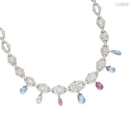 JACK KELÉGE: PLATINUM, DIAMOND AND MULTICOLOR SAPPHIRE NECKL...