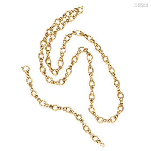 14K GOLD FANCY LINK CHAIN NECKLACE AND BRACELET, ITALY