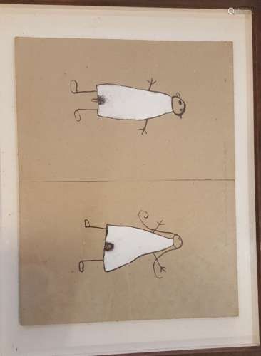 LEROI O., 二十世纪。丛林之书》的前2页。纸板上的钢笔、棕色墨水和白...