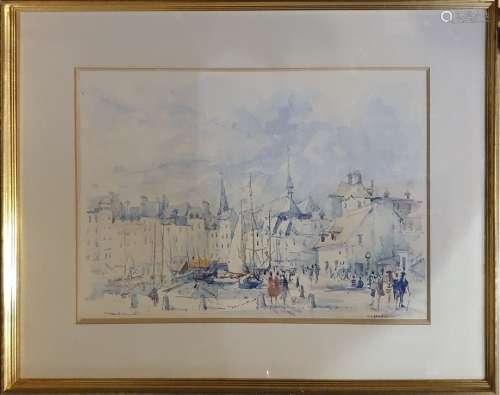 罗利奥特-伯纳德(1925-1998)洪福勒，港口左下方有签名的水彩画，位...