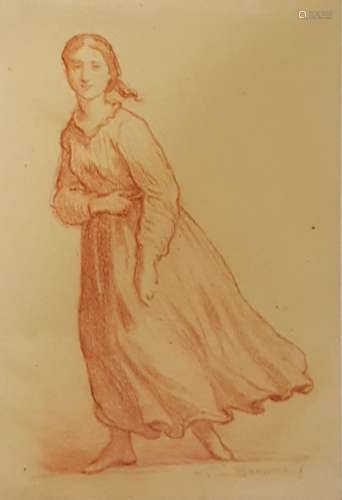 一共有5幅图画。德梅-杰曼 ( 1819-1886 )情侣板铅笔在纸上。右下方...