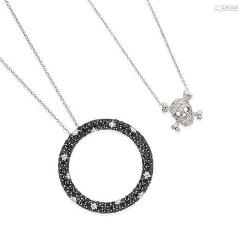 TWO 18K WHITE GOLD AND DIAMOND PENDANT NECKLACES