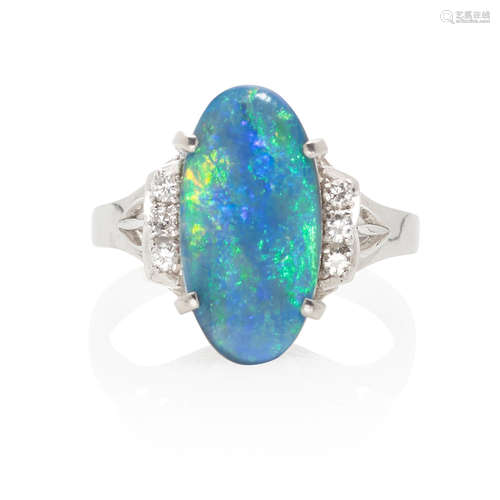 PLATINUM, BLACK OPAL AND DIAMOND RING