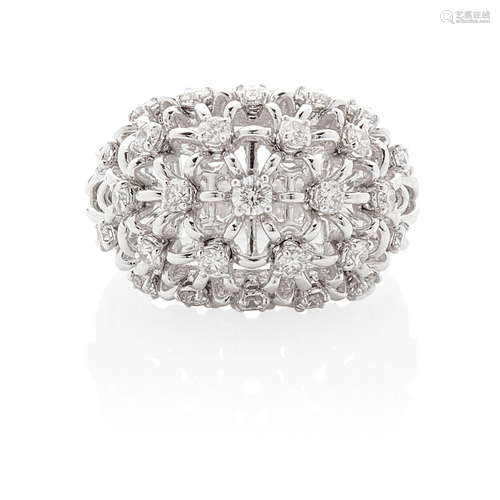 18K WHITE GOLD AND DIAMOND BOMBE RING