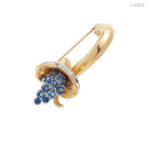 OSCAR HEYMAN BROTHERS: 18K BI-COLOR GOLD, SAPPHIRE AND DIAMO...