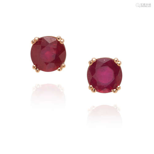 PAIR OF 14K ROSE GOLD AND RUBY STUD EARRINGS