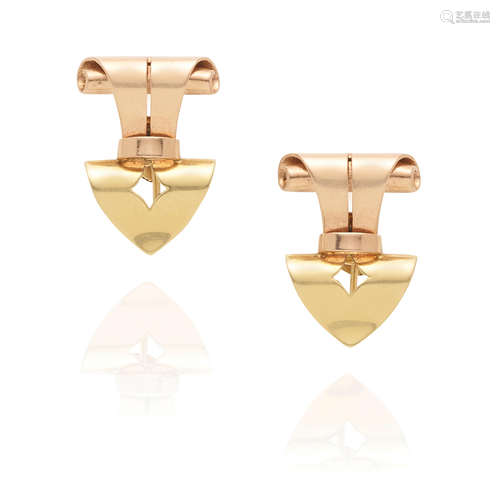 TIFFANY & CO.: PAIR OF 14K BI-COLOR GOLD EARRINGS