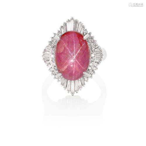 PLATINUM, STAR RUBY AND DIAMOND RING