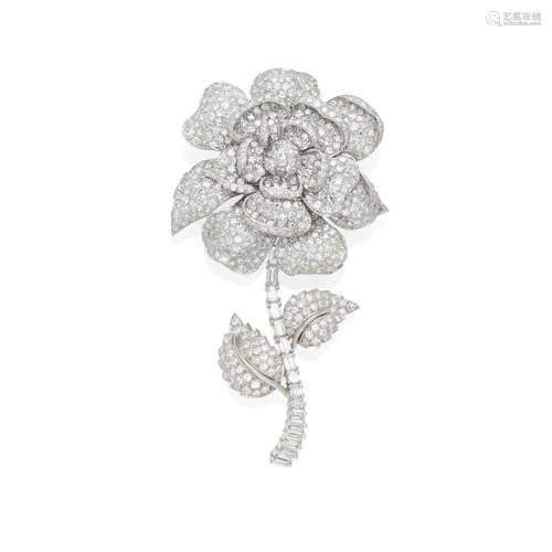 PLATINUM AND DIAMOND FLOWER BROOCH