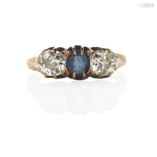 14K ROSE GOLD, DIAMOND AND SAPPHIRE RING