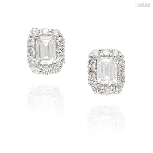 PAIR OF 14K WHITE GOLD AND DIAMOND HALO STUD EARRINGS