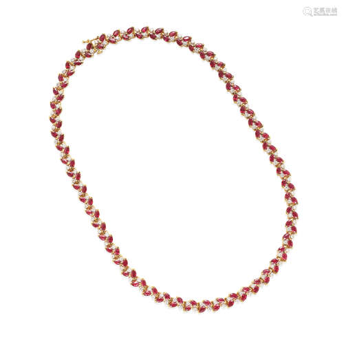 14K GOLD, RUBY AND DIAMOND NECKLACE