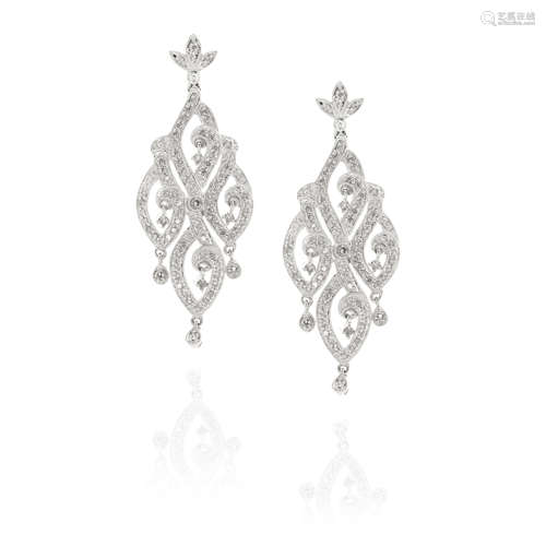 PAIR OF 14K WHITE GOLD AND DIAMOND PENDANT EARRINGS