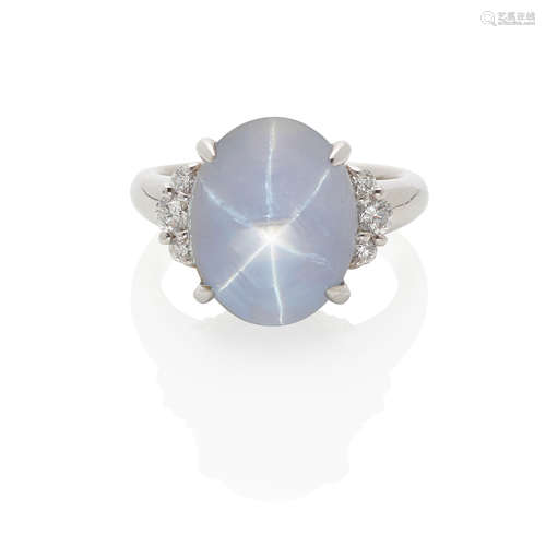 PLATINUM, STAR SAPPHIRE AND DIAMOND RING