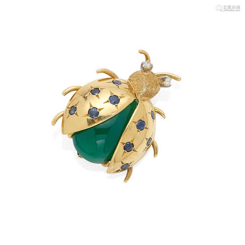 18K GOLD AND GEM-SET LADYBUG BROOCH