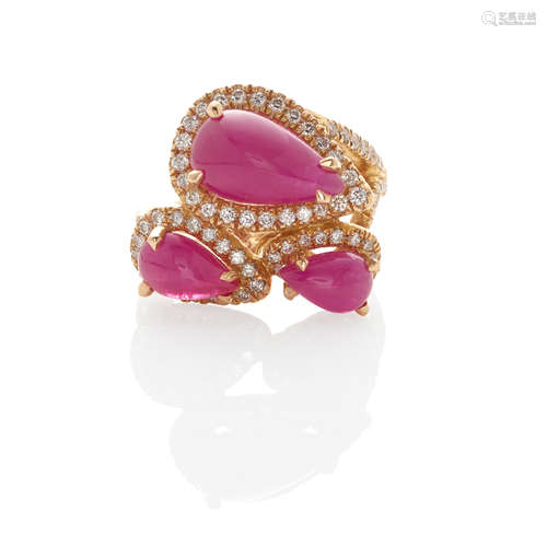 18k ROSE GOLD, RUBY AND DIAMOND RING