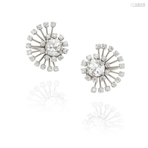 PAIR OF 14K WHITE GOLD AND DIAMOND SPRAY EARRINGS