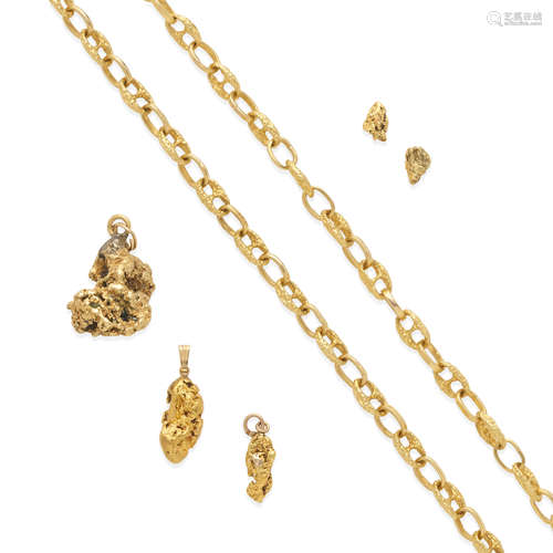 COLLECTION OF GOLD NUGGET JEWELRY