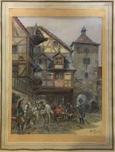 托桑特-莫里斯 (1882-1974)其余的步兵水彩画在paiper上，右下方有...