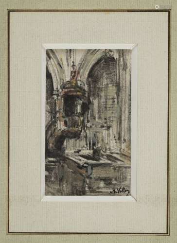 安托万-沃尔隆，1833-1900年教堂里的讲坛 - 教堂内部 - 建筑学三幅...