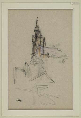 安托万-沃尔隆，1833-1900年返回农场--钟楼灰色纸上的两幅桑戈尔和...