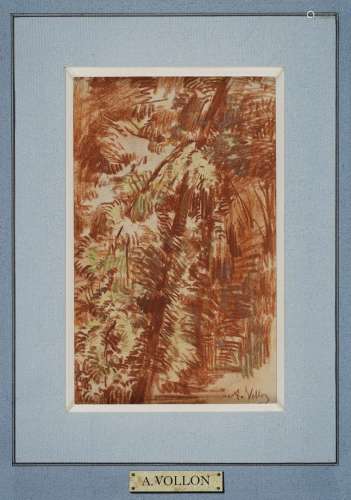 安托万-沃尔隆，1833-1900年树后的人物 - 树下的人物两幅桑基和水...
