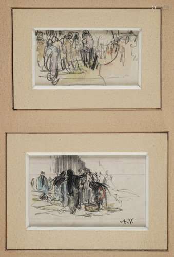安托万-沃尔隆，1833-1900年角色四幅水彩画根据主题印上或盖上字母...