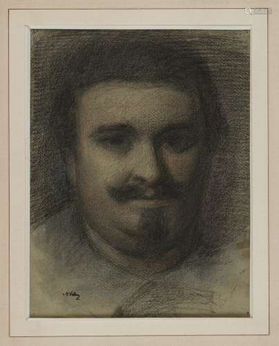 安托万-沃尔隆，1833-1900年一个人的画像灰色纸上的木炭和粉彩（日...