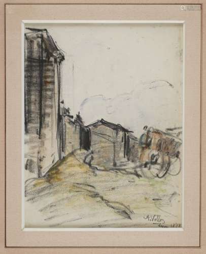 安托万-沃尔隆，1833-1900年里昂附近的村庄，1898年水彩和木炭（小污...