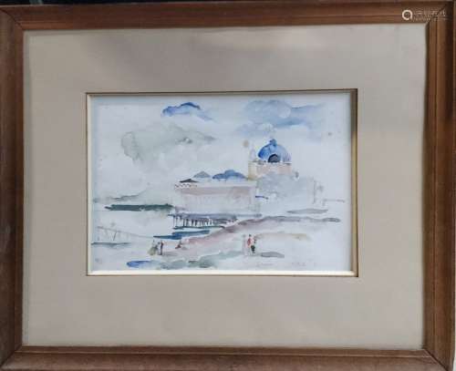 高尔皮埃尔, 1897-1985码头的赌场，尼斯，1931年水彩画（褪色），右下...