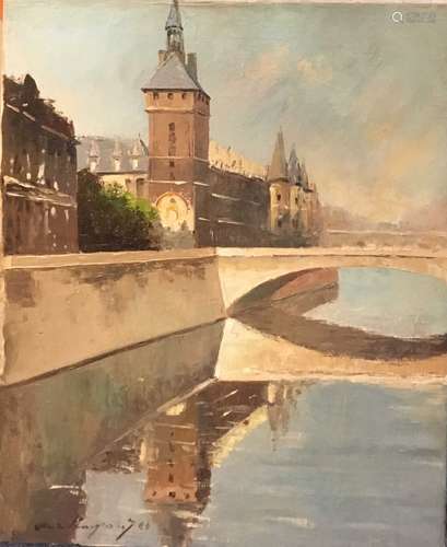 LEMP André (XX)礼宾厅（Conciergerie）。布面油画，左下方有签名和日...