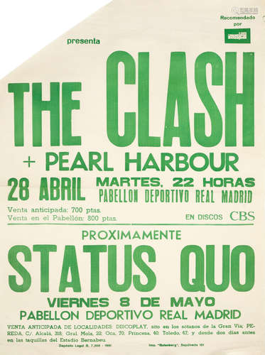 The Clash: A Spanish tour poster with Pearl Harbour, 28th Ap...