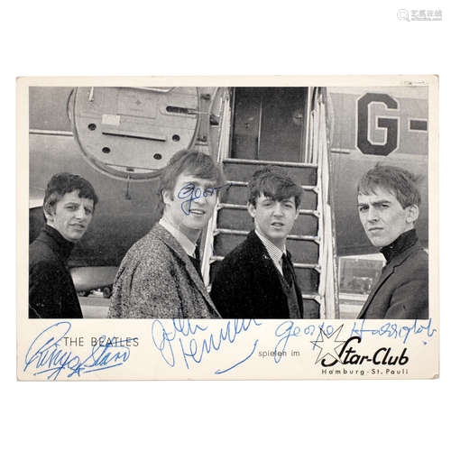 The Beatles: a Beatles Star-Club card signed by John Lennon,...