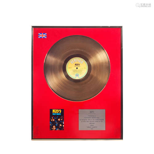 Kiss: A 'Gold' Award For The Album Crazy Nights, 1987,
