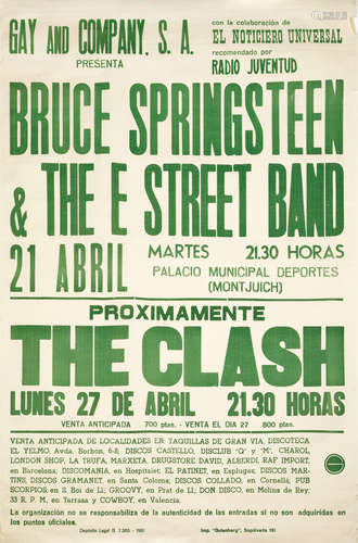 The Clash / Bruce Springsteen: A Spanish tour poster, 21st &...