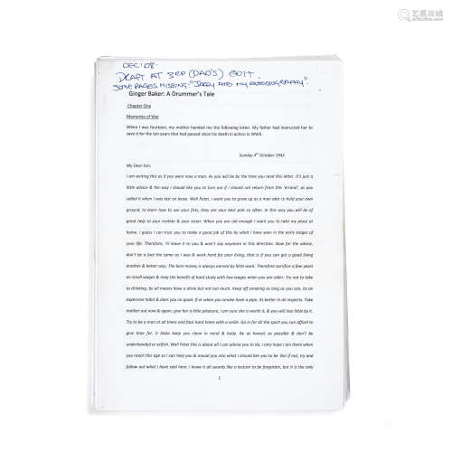 Ginger Baker: A 3rd draft manuscript of Hellraiser, 2008,
